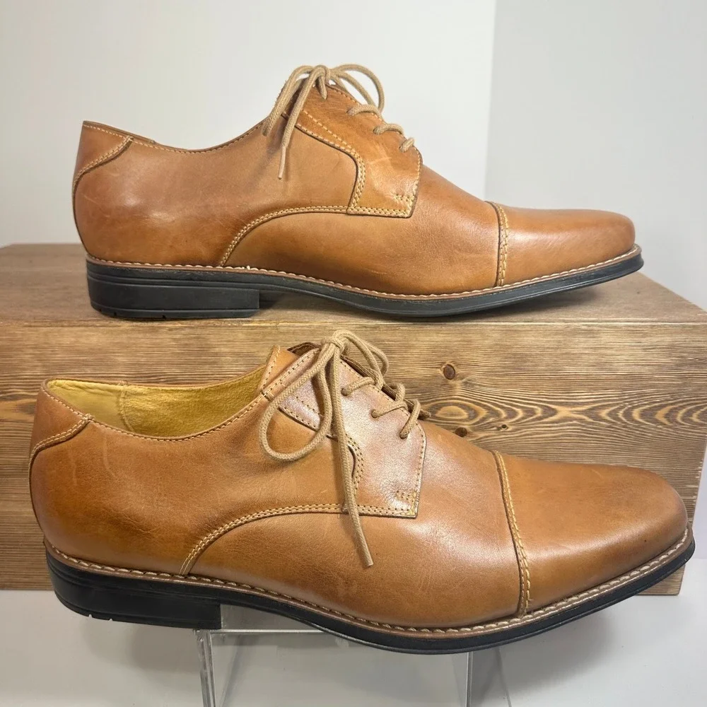 Sandro Moscoloni Bryan Leather Oxford Dress Shoes Mens 14M Tan Cap Toe Old Money